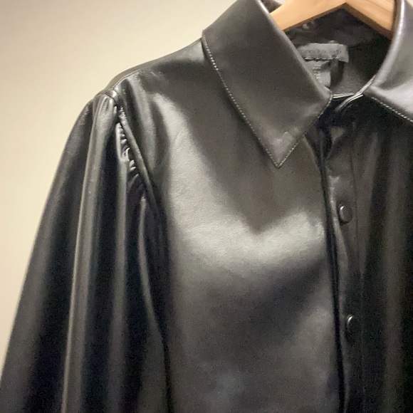 Black Faux Leather Button-Up Shirt - Picture 3 of 3